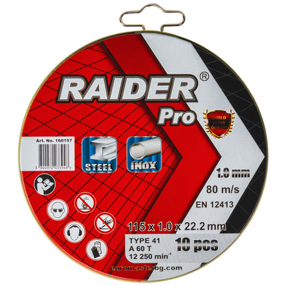 Raider Set 10 discuri pentru taiat otel-inox 115х1mm A60T RDP