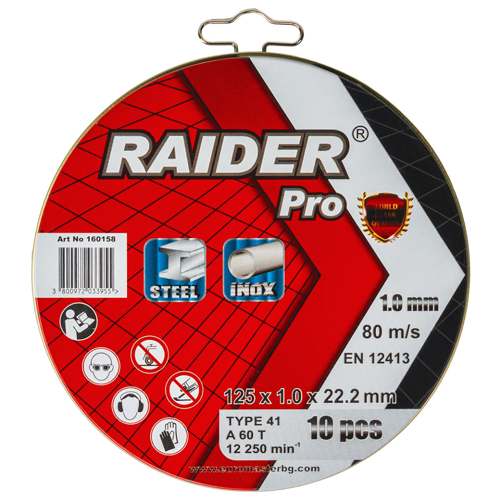 Raider Set 10 discuri pentru taiat otel-inox 125х1mm A60Tx RDP