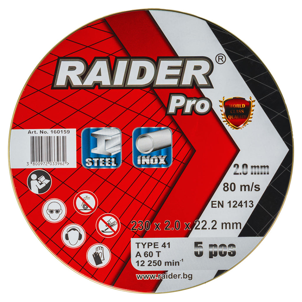 Raider Set 5 discuri pentru taiat otel-inox 230х2mm A60T RDP