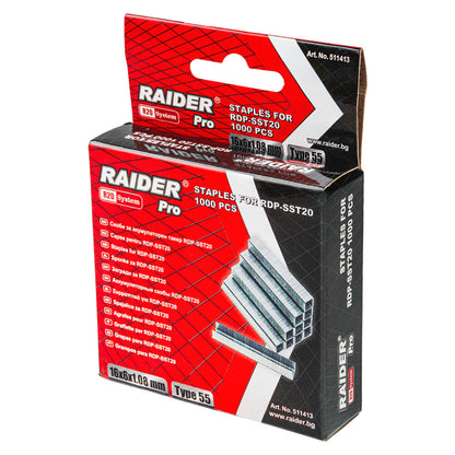 Raider Set 1000 de capse galvanizate tip 55 1.08mm 14-25mm pentru capsator electric