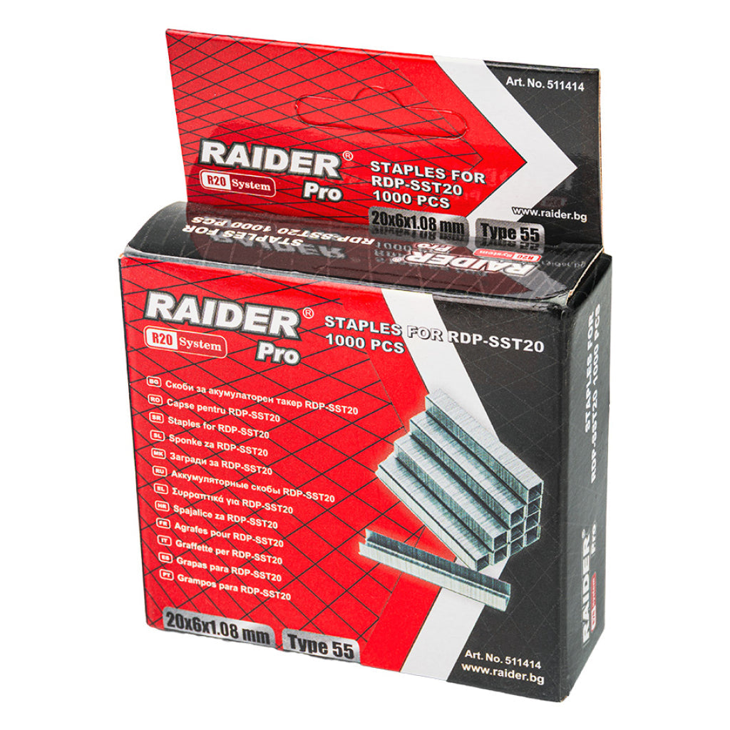 Raider Set 1000 de capse galvanizate tip 55 1.08mm 14-25mm pentru capsator electric