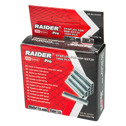 Raider Set 1000 de capse galvanizate tip 55 1.08mm 14-25mm pentru capsator electric