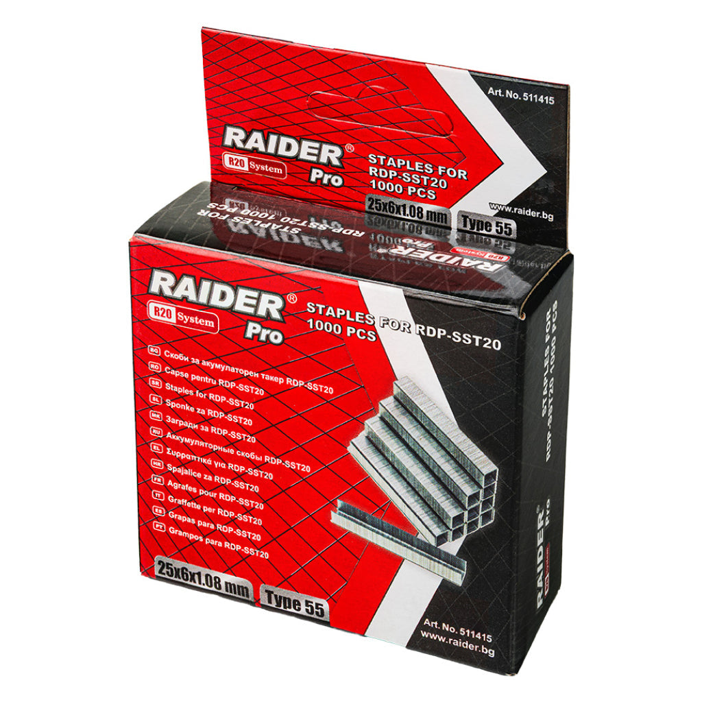 Raider Set 1000 de capse galvanizate tip 55 1.08mm 14-25mm pentru capsator electric