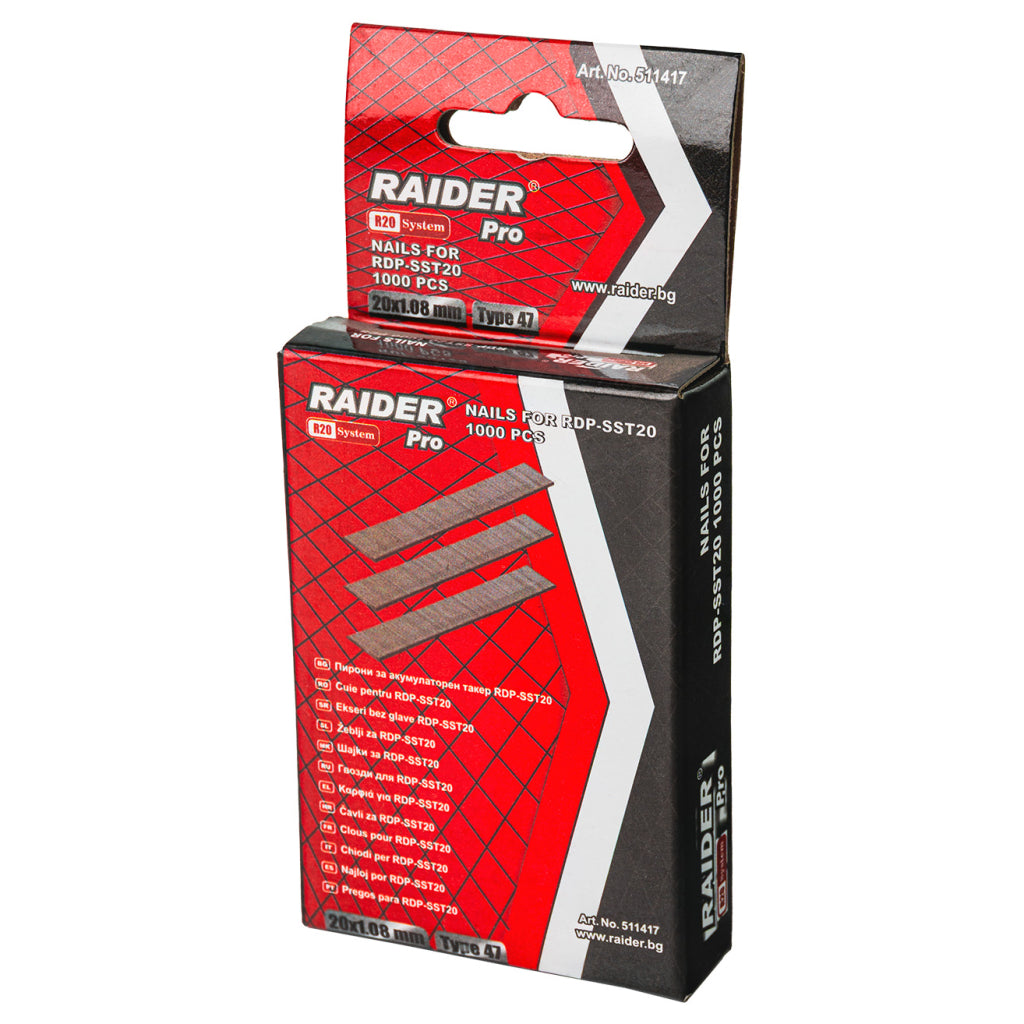 Raider Set 1000 de cuie galvanizate tip 47 1.08mm 15-32mm pentru capsator electric