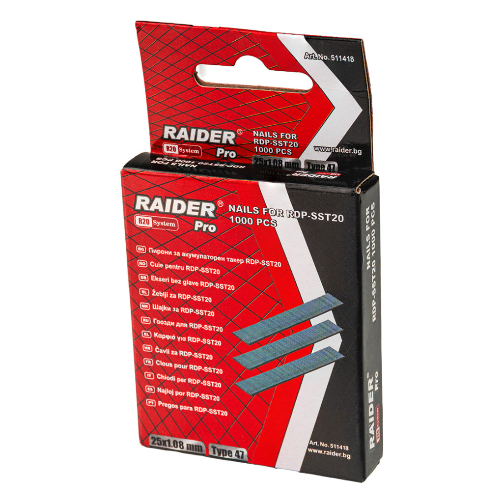 Raider Set 1000 de cuie galvanizate tip 47 1.08mm 15-32mm pentru capsator electric