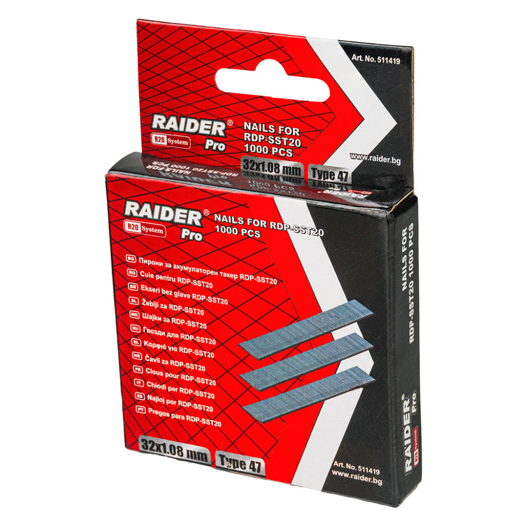 Raider Set 1000 de cuie galvanizate tip 47 1.08mm 15-32mm pentru capsator electric