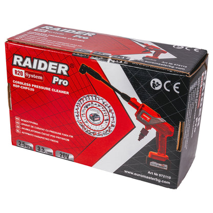 Raider R20 Aparat spalat cu presiune 20V 25 de bari 4.0Ah 6 duze RDP-CHPC20