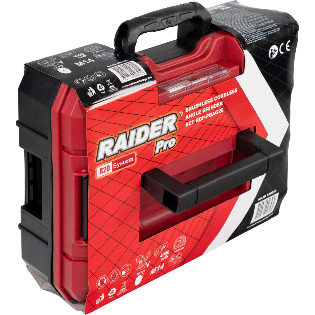 Raider R20 Polizor unghiular cu motor fara perii  Ø125mm 20V 4.0Ah RDP-PBAG20