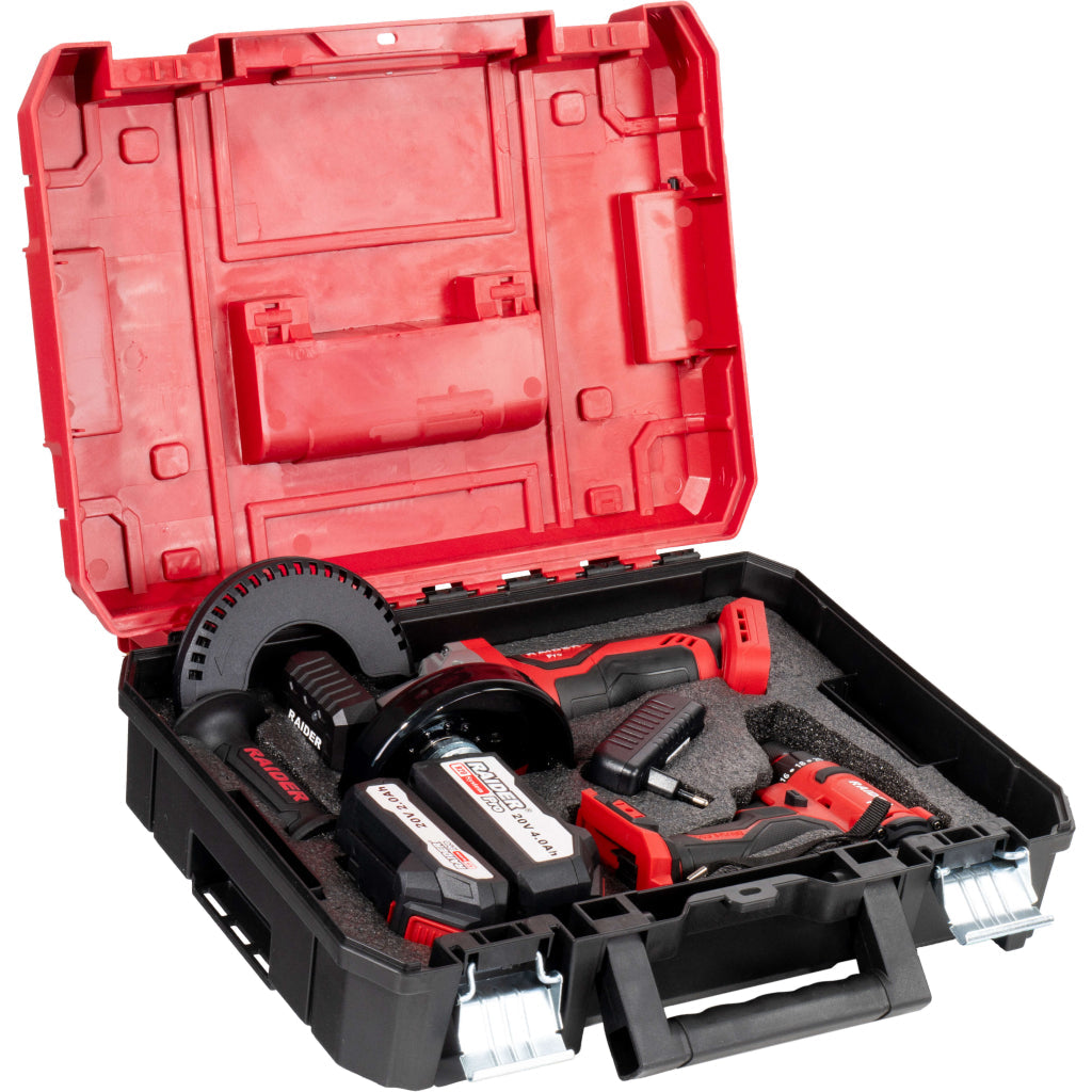 Raider R20 trusa bormasina si polizor unghiular 2.0 + 4.0Ah RDP-PBCDI20&SPAG20
