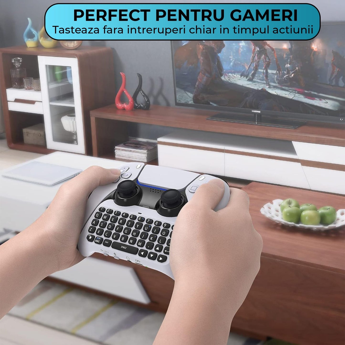 Tastatura Wireless Timebox, Gamepad Chatpad, Bluetooth 3, 5MM, Ergonomic, Alb