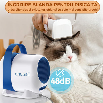 Aspirator Silentios pentru Ingrijirea Animalelor, Kit 6 in 1 cu Perie, Alb