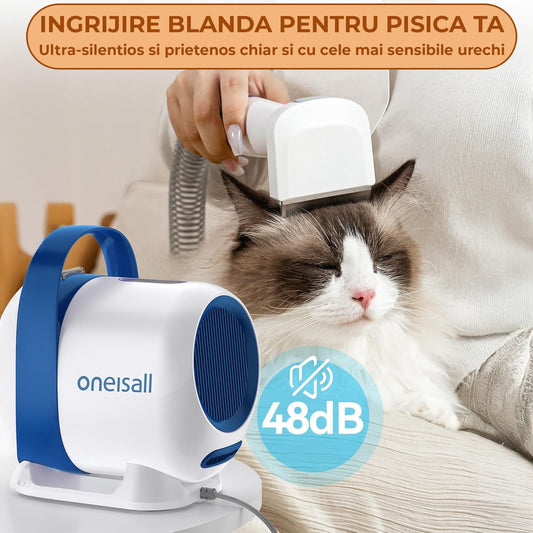 Aspirator Silentios pentru Ingrijirea Animalelor, Kit 6 in 1 cu Perie, Alb