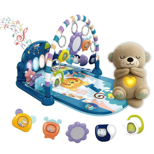 Pachet Bebe Dezvoltare & Linistire, Saltea de Joaca cu Pian 5 in 1, Maro