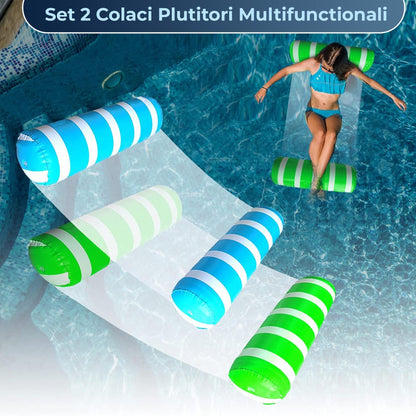 Set 2 Saltele Gonflabile 4-in-1 pentru Piscina - Hamac, Sezlong, Verde