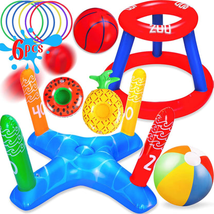 Set 3 in 1 Jocuri Gonflabile pentru Piscina, Cos Baschet Plutitor