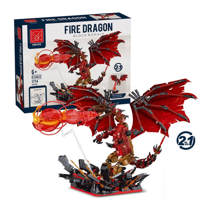 Set Constructie Dragon De Foc 2 In 1 Timebox, 1774 Piese LED ABS, Rosu