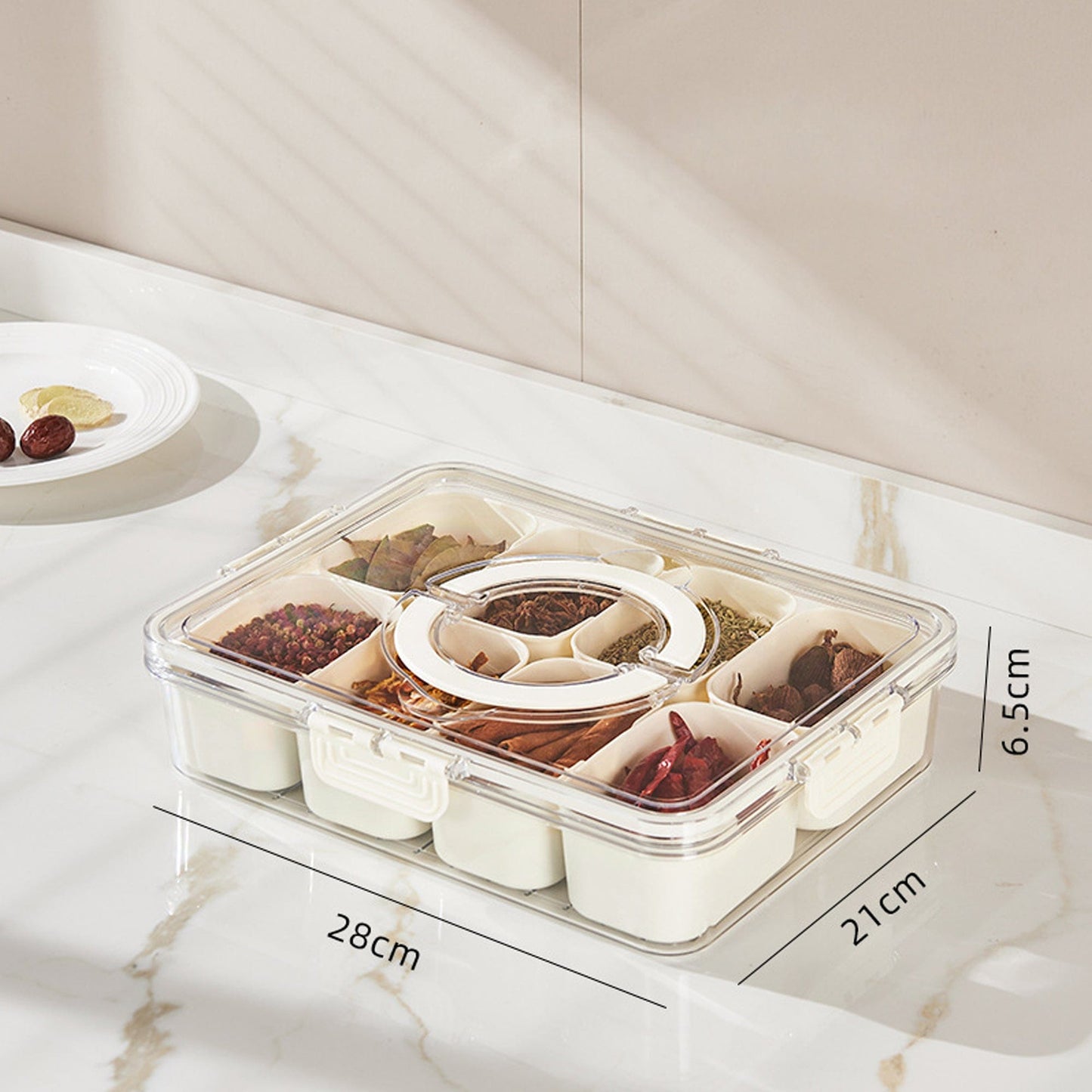 Cutie Alimentara 8 Compartimente Timebox, Etansa 800-1000Ml, Capac Sigur, Bej