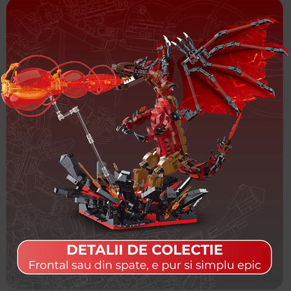 Set Constructie Dragon De Foc 2 In 1 Timebox, 1774 Piese LED ABS, Rosu