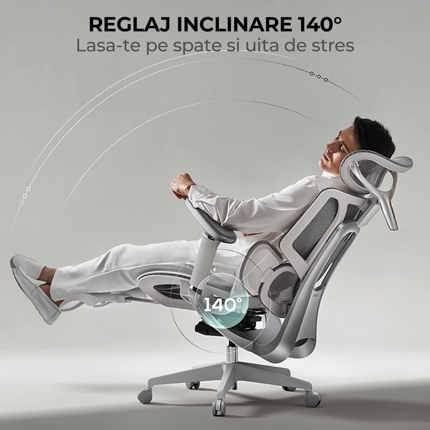 Scaun Ergonomic Timebox, Mesh Tetiera 4D Brate 4D Suport Picioare, Gri