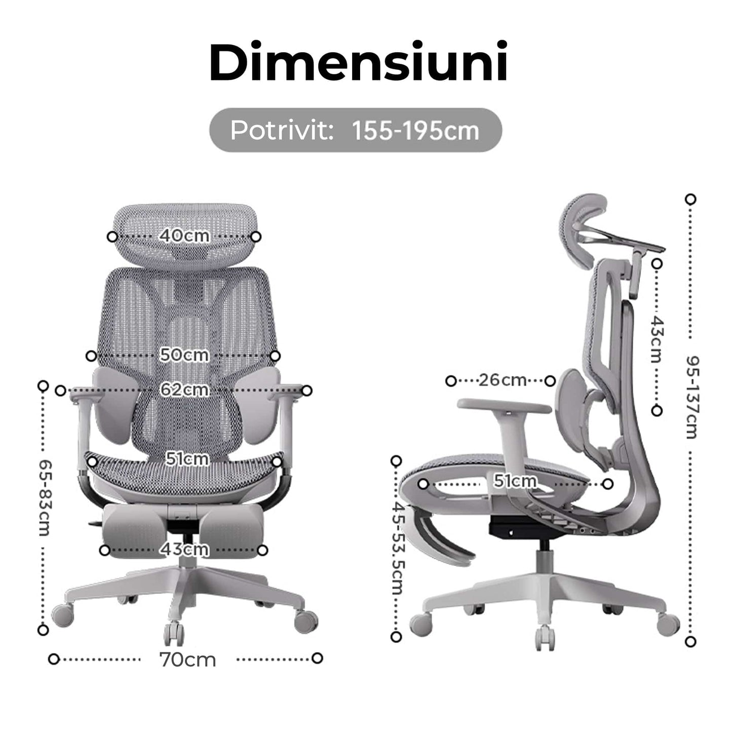 Scaun Ergonomic Timebox, Mesh Tetiera 4D Brate 4D Suport Picioare, Gri