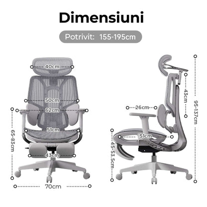 Scaun Ergonomic Timebox, Mesh Tetiera 4D Brate 4D Suport Picioare, Gri