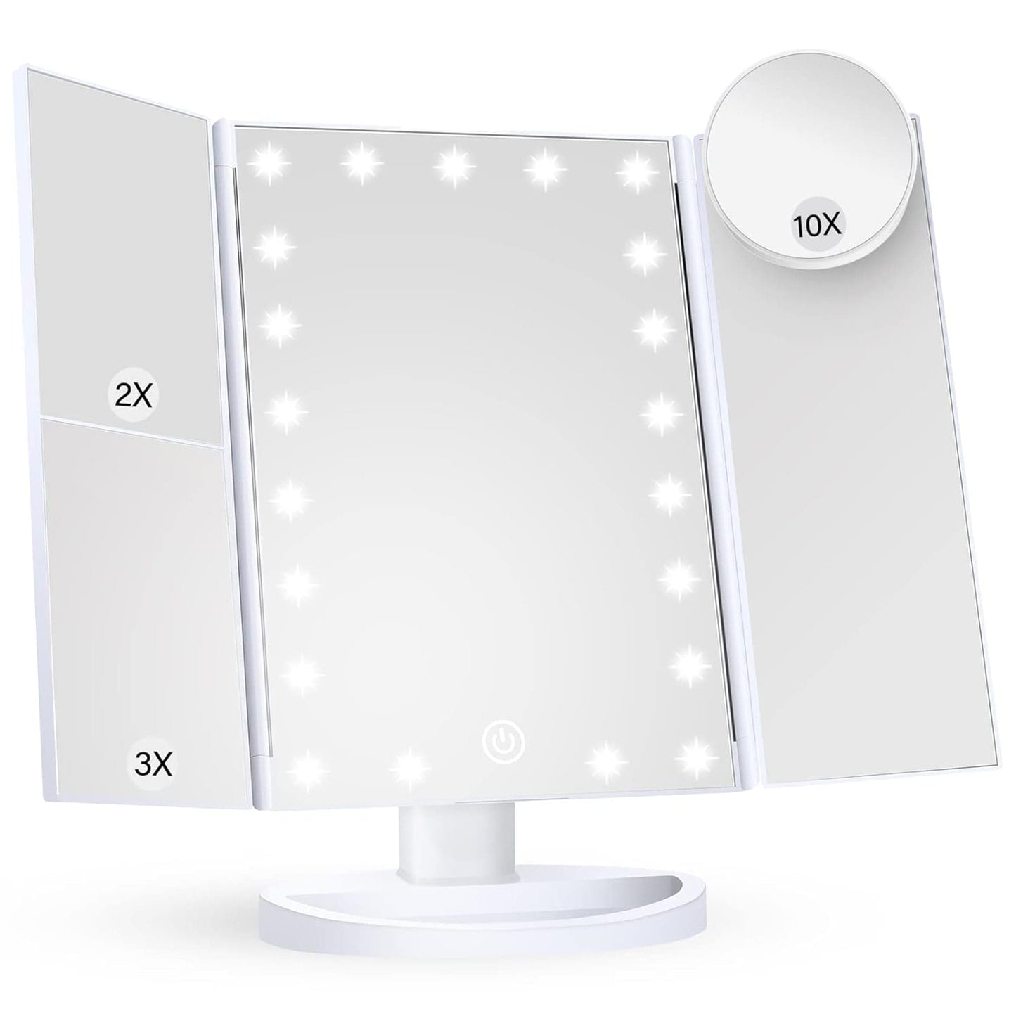 Oglinda Cosmetica cu Iluminare LED, 2X, 3X si 10X Marire, Alimentare USB sau Baterii