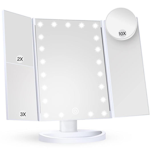 Oglinda Cosmetica cu Iluminare LED, 2X, 3X si 10X Marire, Alimentare USB sau Baterii