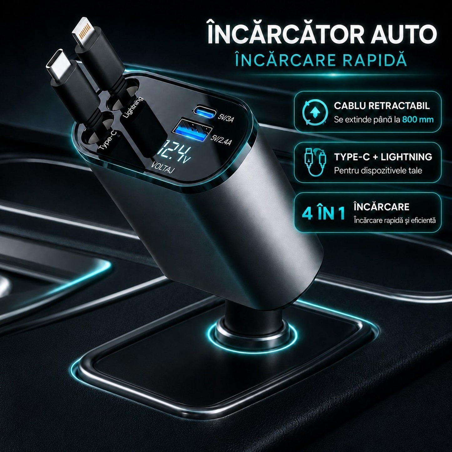 Incarcator auto 100W Super Fast Charge Timebox, Negru