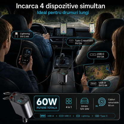 Incarcator auto 100W Super Fast Charge Timebox, Negru