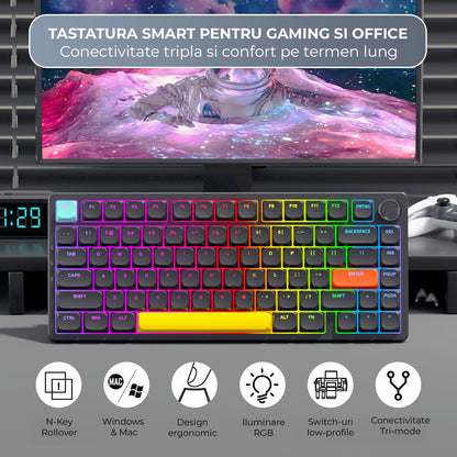 Tastatura Mecanica Ultra-Slim Wireless 75% Timebox, RGB, Low-Profile