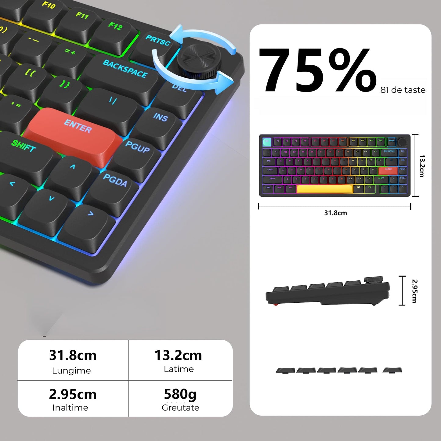 Tastatura Mecanica Ultra-Slim Wireless 75% Timebox, RGB, Low-Profile