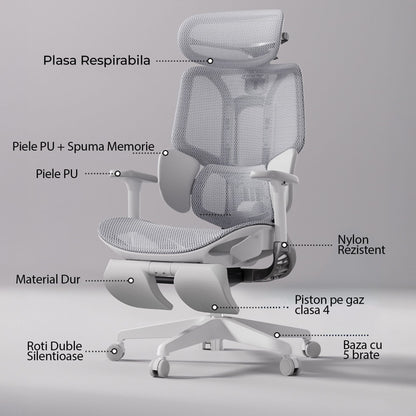 Scaun Ergonomic Timebox, Mesh Tetiera 4D Brate 4D Suport Picioare, Gri