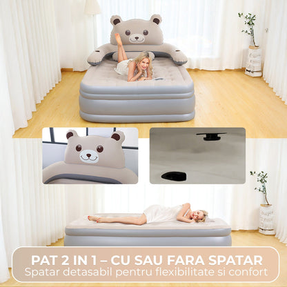 Pat Gonflabil Tip Ursulet pentru Adulti si Copii, 200x150x45 cm, Gri