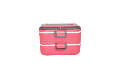 Caserola cu 2 compartimente si lingura D3151, culoare Roz, 18.5x15.5x13 cm 1.5L