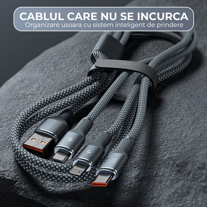 Cablu de Incarcare 3 in 1 Timebox, USB-C la Type-C, 100W, 1,5m, Lightning, Negru