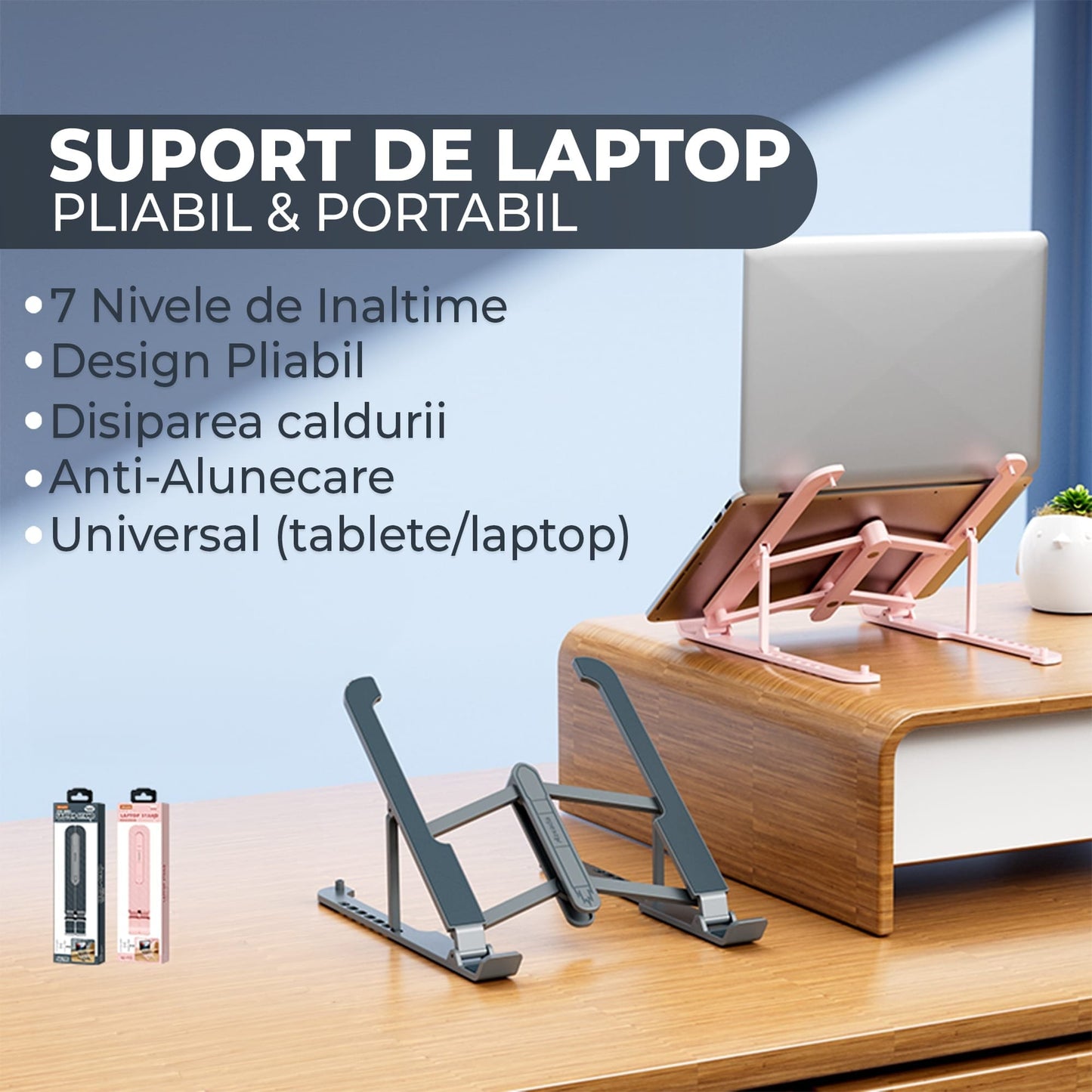 Suport pentru laptop si tableta 9-17" Timebox, Inaltime reglabila pe 7 nivele