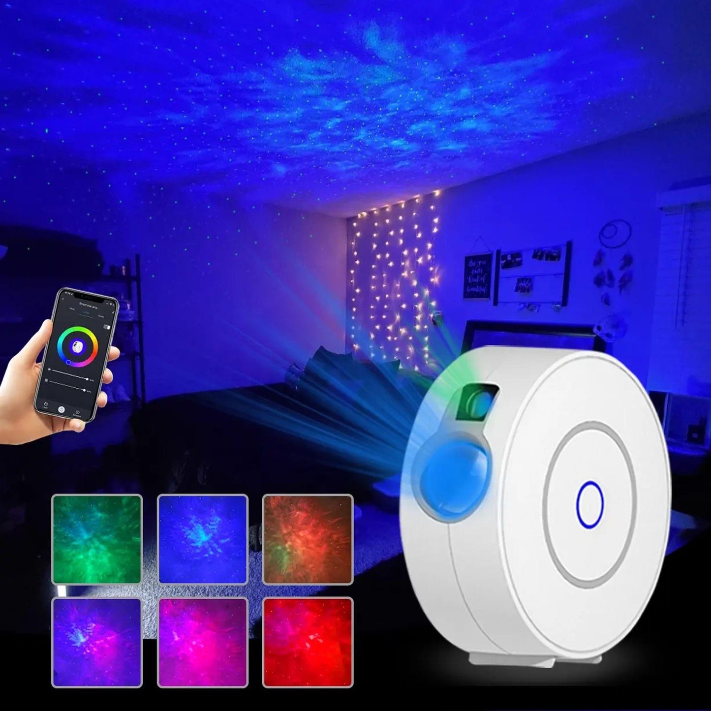 Lampa de veghe tip proiector stele cu aplicatie pe telefon, Alb