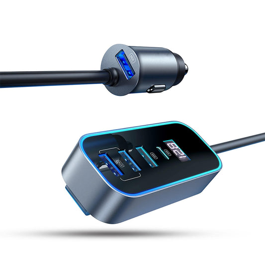 Incarcator auto 107W Fast Charge, 5 in 1, USB, Type-C, lumini RGB, Negru