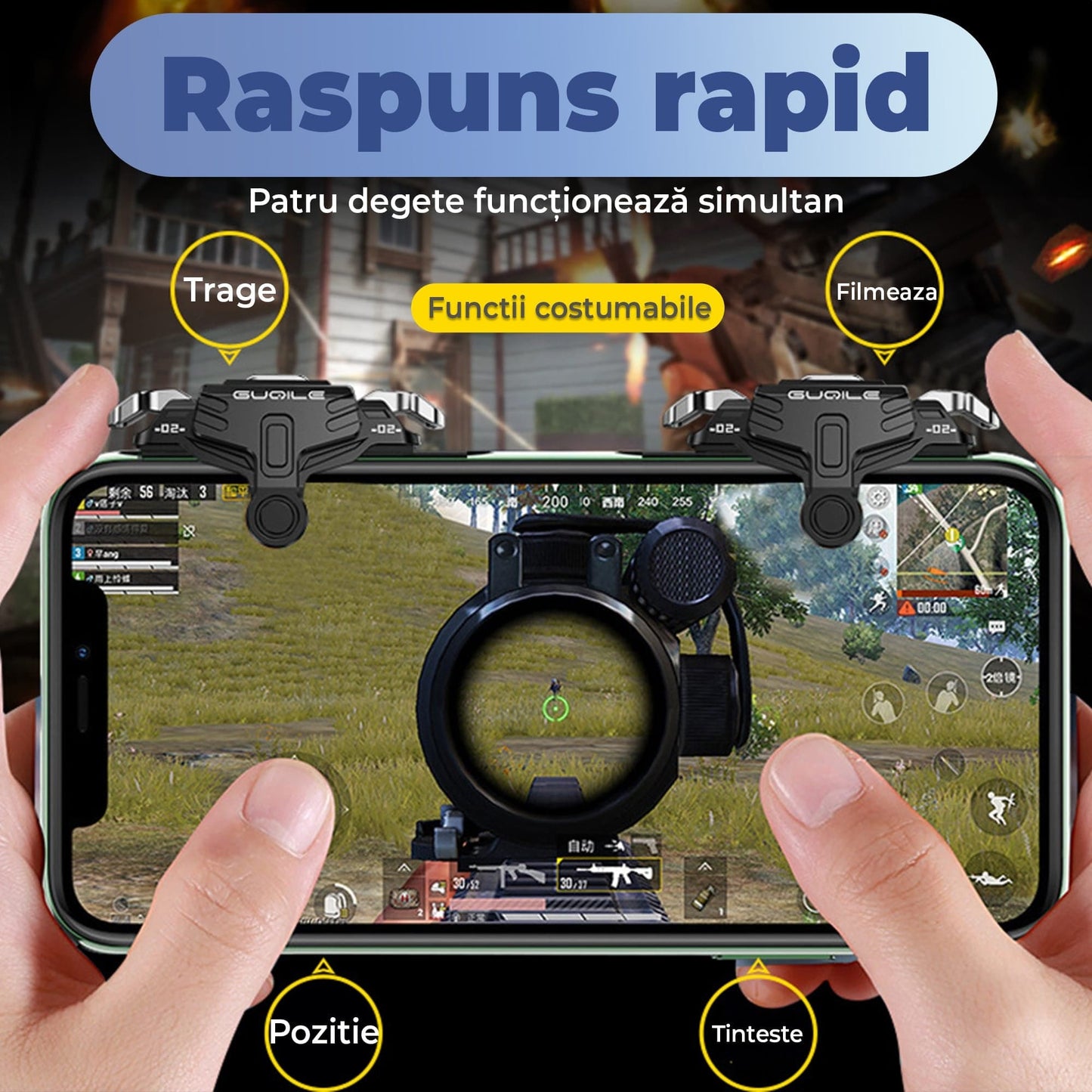 Triggere gaming pentru telefon, tableta, Fortnite, Call of duty -, Negru