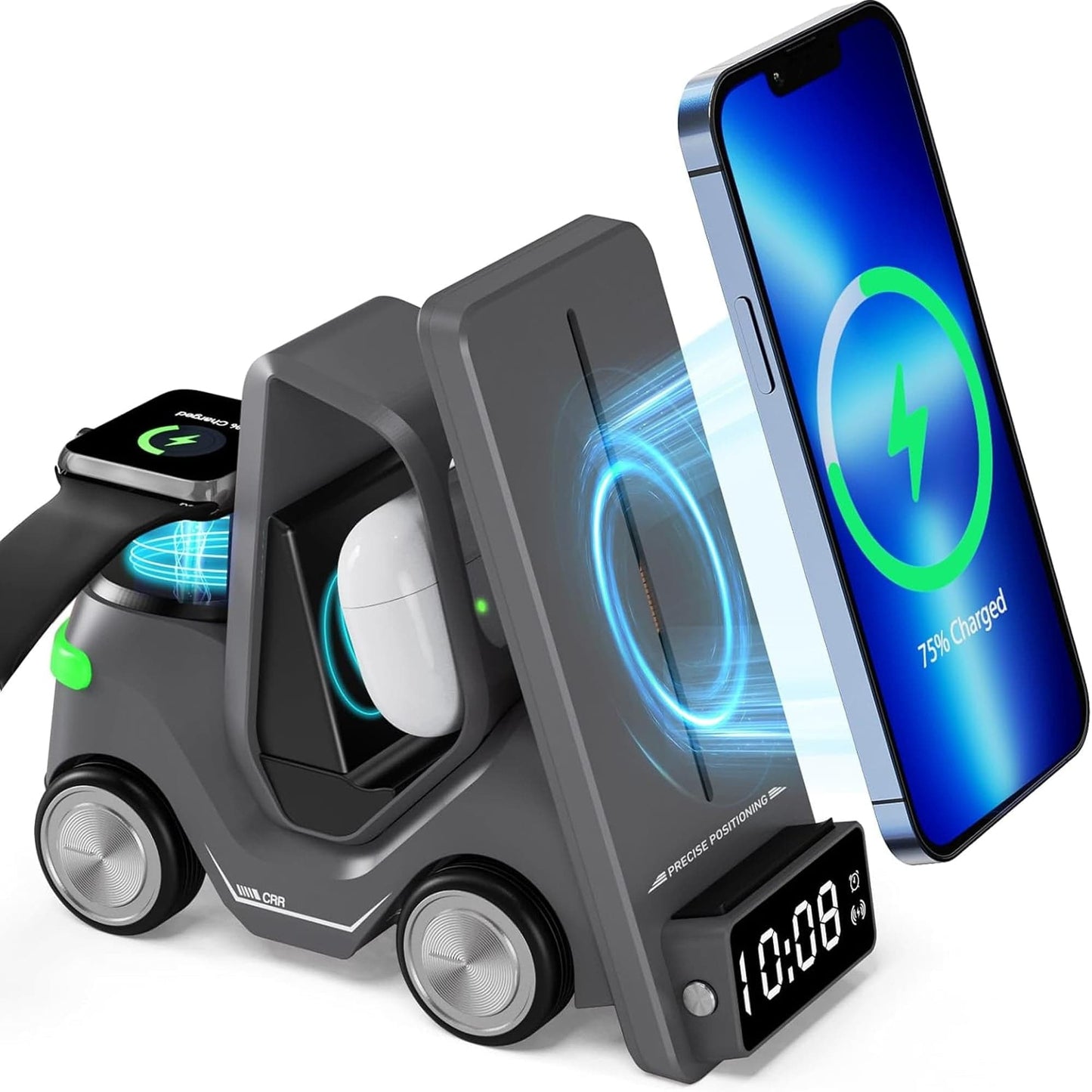 Incarcator Wireless 3 in 1 Timebox, 15W, multifunctional, Samsung, Airpods, Gri