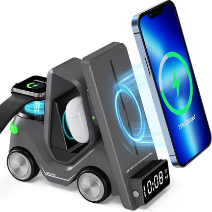 Incarcator Wireless 3 in 1 Timebox, 15W, multifunctional, Samsung, Airpods, Gri
