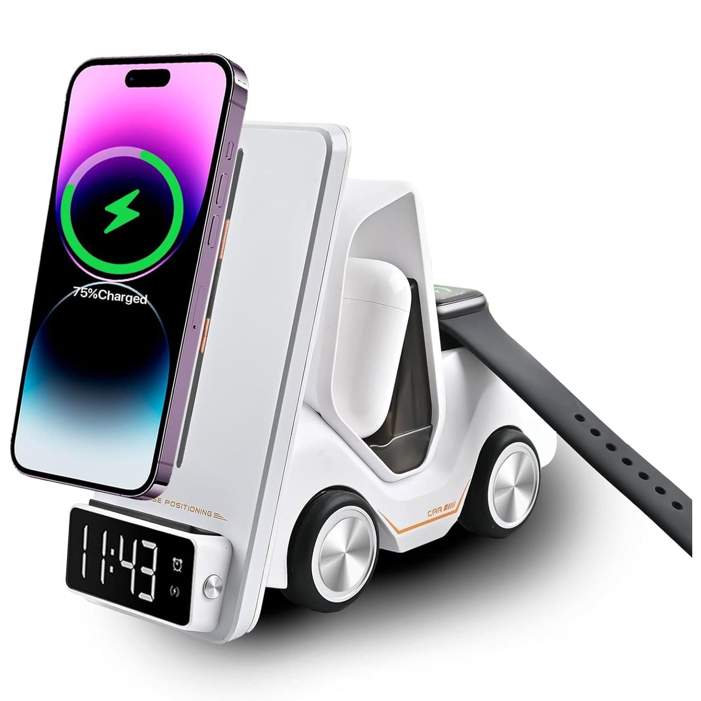 Incarcator Wireless 3 in 1 Timebox, 15W, multifunctional, Samsung, Airpods, Alb