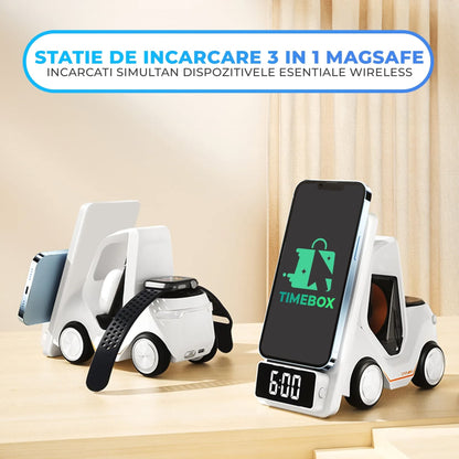 Incarcator Wireless 3 in 1 Timebox, 15W, multifunctional, Samsung, Airpods, Alb