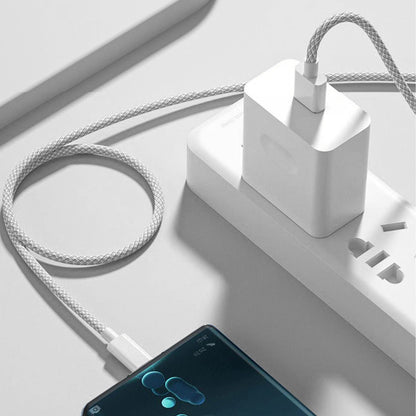 Cablu Date si Incarcare Rapida Timebox, Type-C la USB-C, 66W, 1m, QC 3, Alb