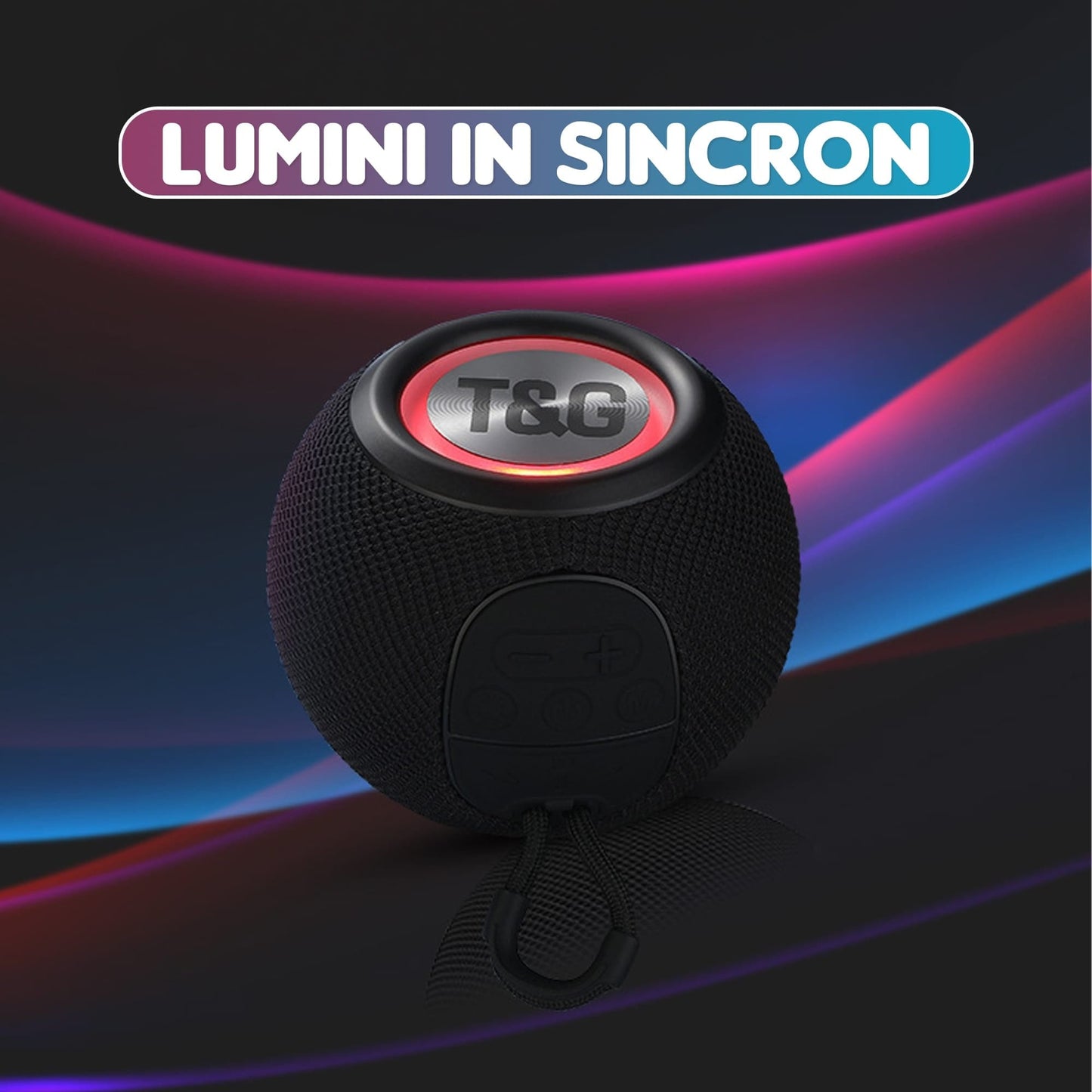 Boxa portabila, Bluetooth, Sunet surround 360, RGB, 1200mah, Negru