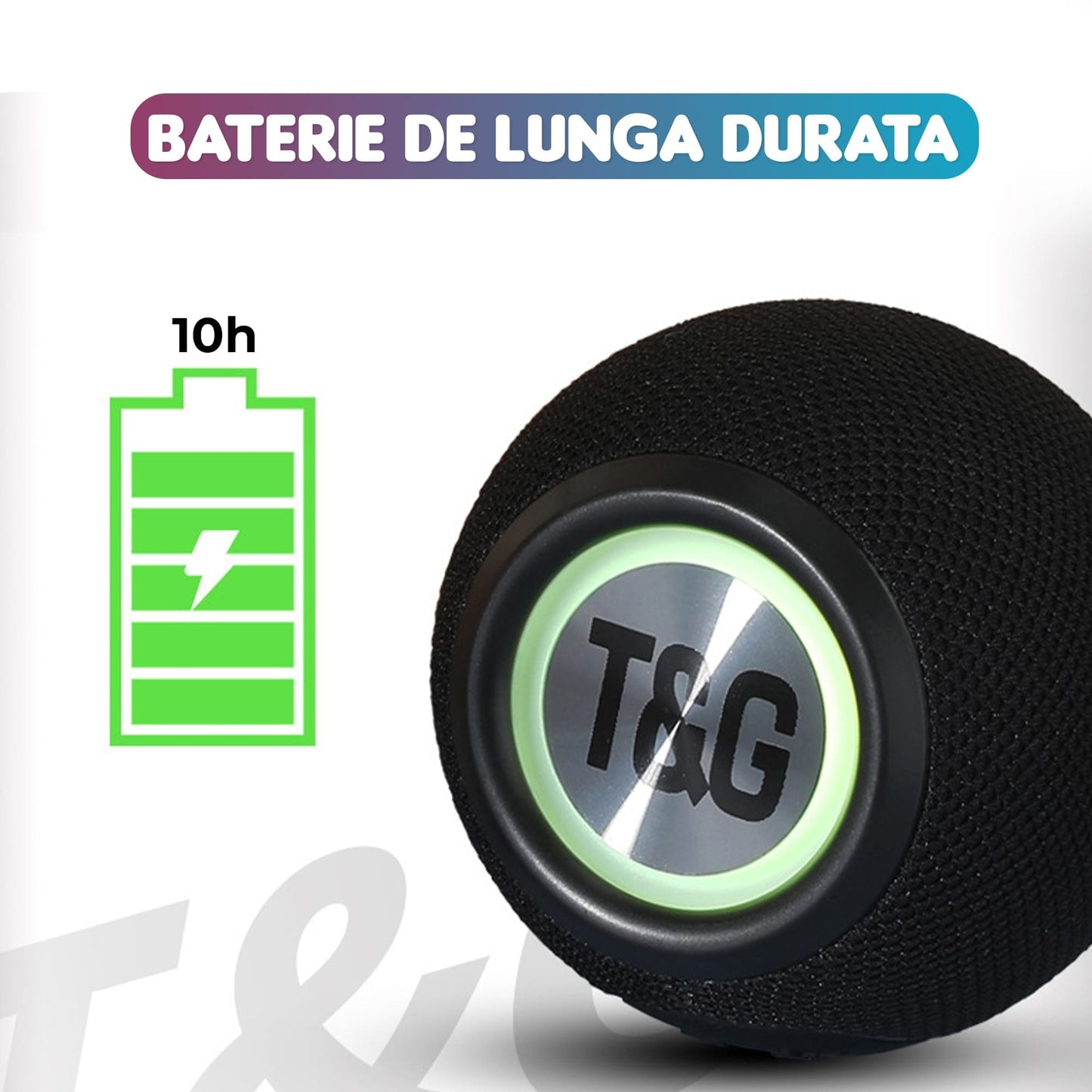 Boxa portabila, Bluetooth, Sunet surround 360, RGB, 1200mah, Negru