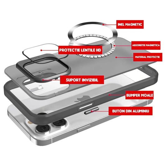 Husa de protectie Timebox, iPhone 15 Pro Max, Magsafe, Protectie camera, Negru