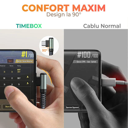 Cablu Date si Incarcare Rapida Timebox, USB-C la Type-C, 60W, 2m, Negru