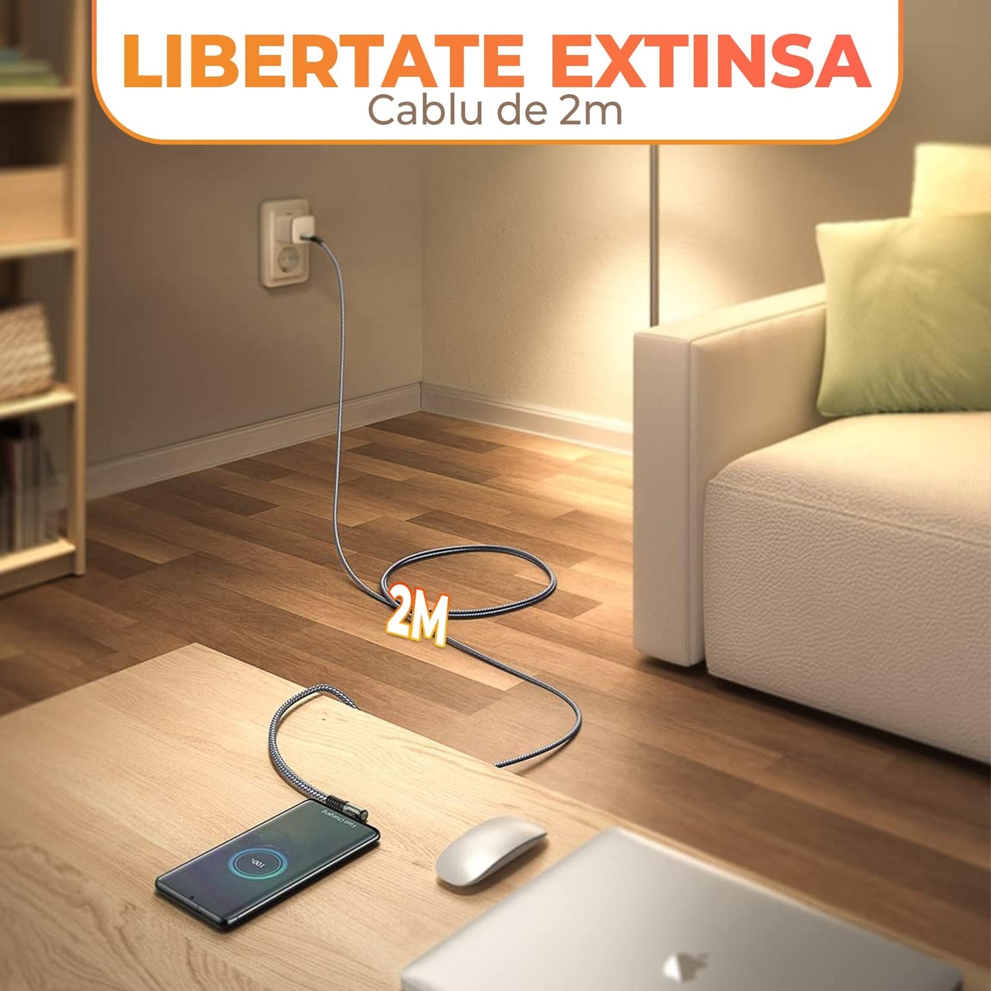 Cablu Date si Incarcare Rapida Timebox, USB-C la Type-C, 60W, 2m, Negru