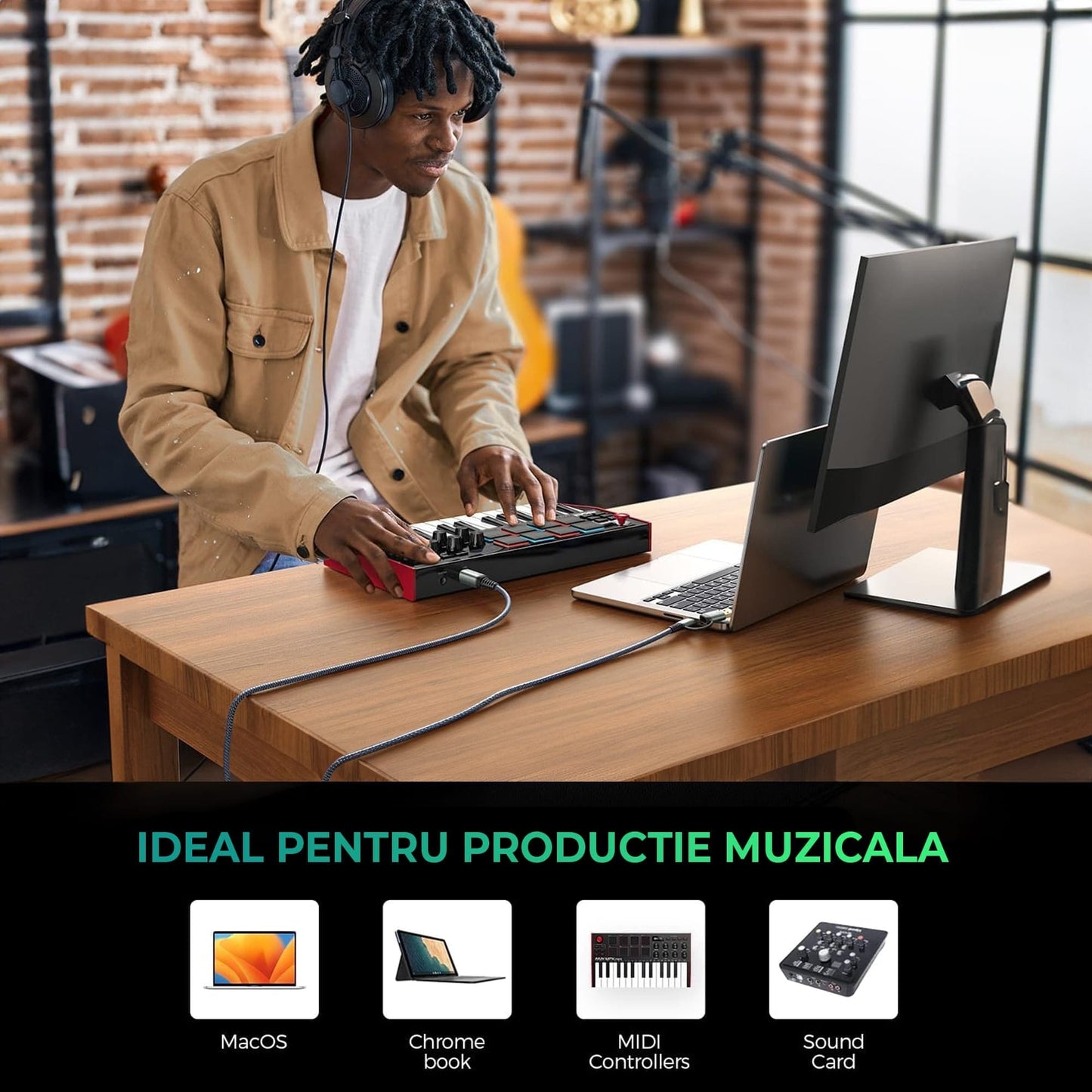 Cablu de imprimanta Timebox, USB si USB-C la USB-B 2, Placat cu aur, Gri